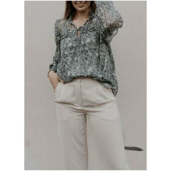 Cleobella Loretta Iris Floral Print Chiffon Puff Sleeve Blouse Women’s Size XS - Picture 4 of 14